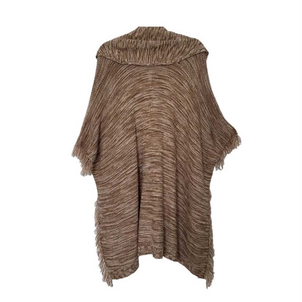 LINDA ANDERSON Women’s Tan/Ivory Fringe Sweater Knit Kimono‎ Oversized S-L - Picture 2 of 15